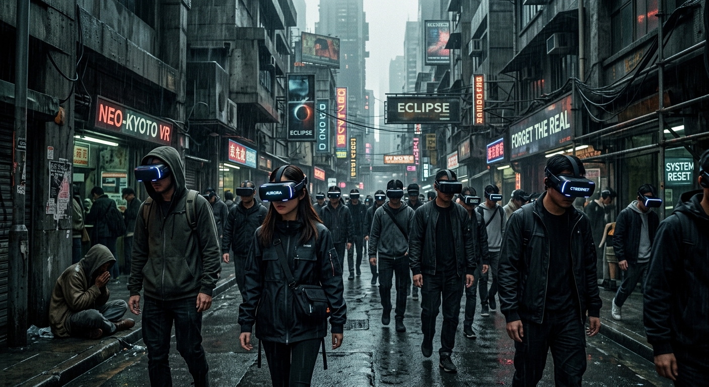 People walking with VR headsets