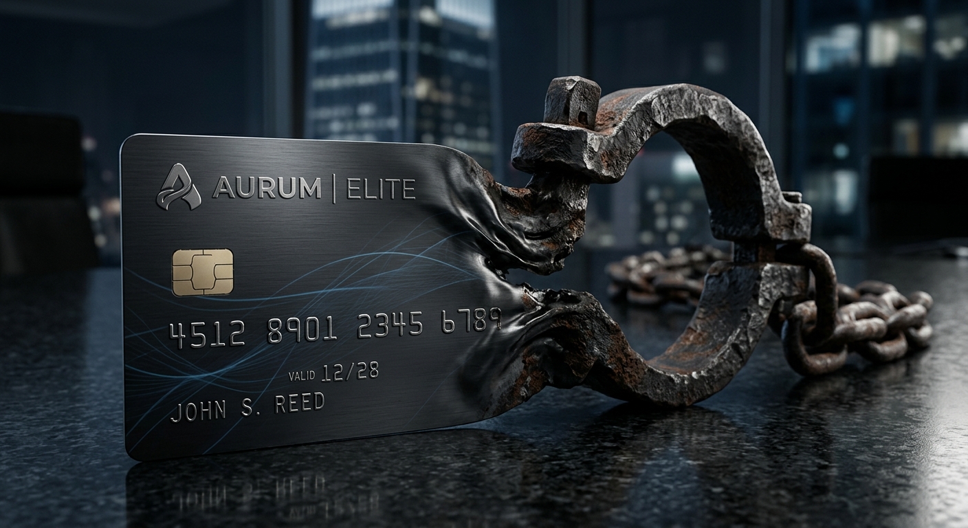 Photorealistic wide shot of a giant glowing credit score hovering over a person dragging receipts
